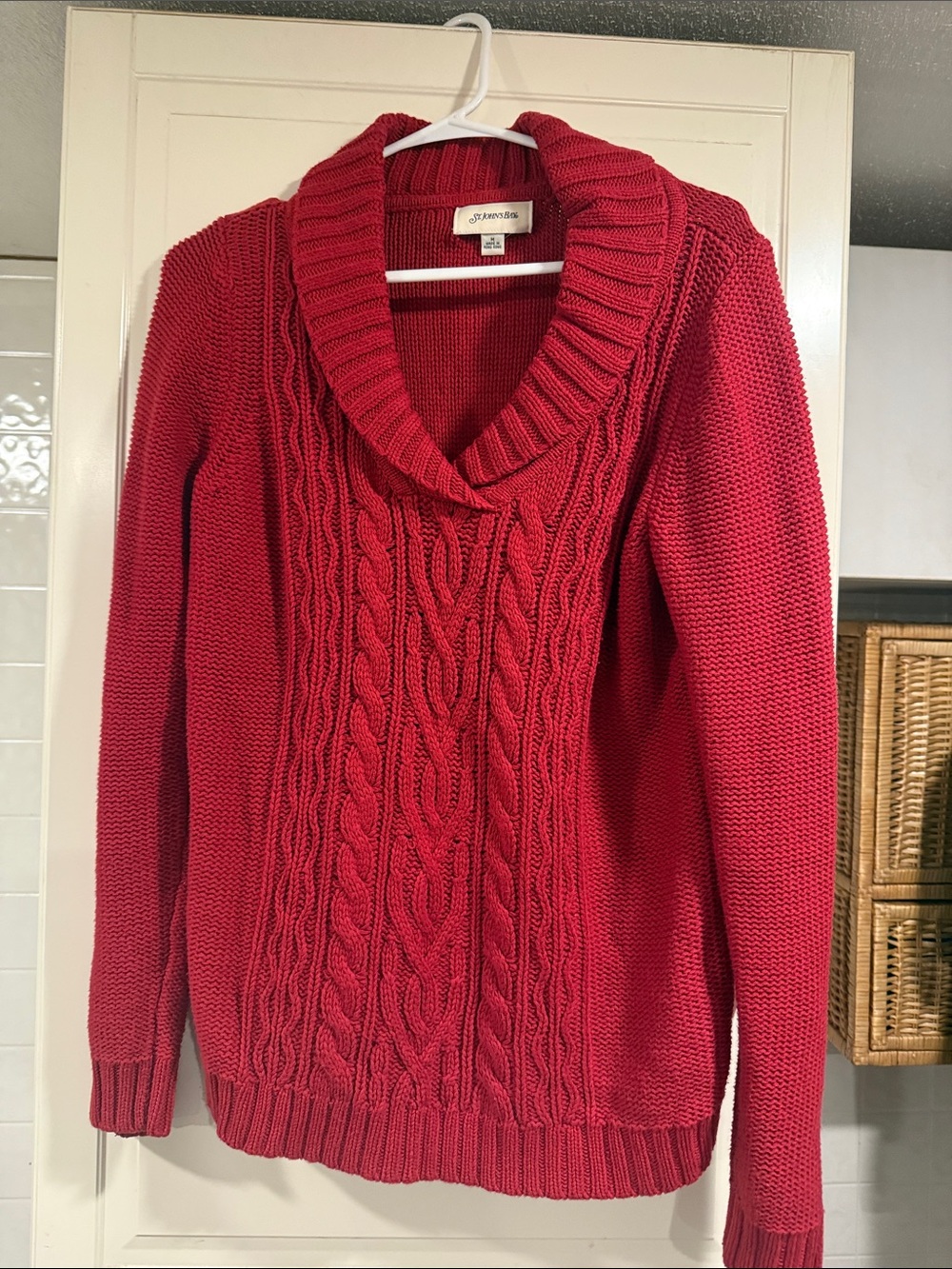 St John’s bay Cable Knit Shawl Collar Sweater - Red size medium 7:28